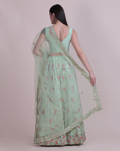 Light Green Party Wear Foil Print Lehenga Choli