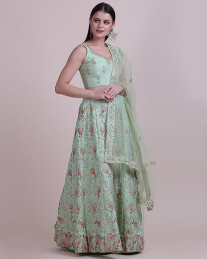 Light Green Party Wear Foil Print Lehenga Choli