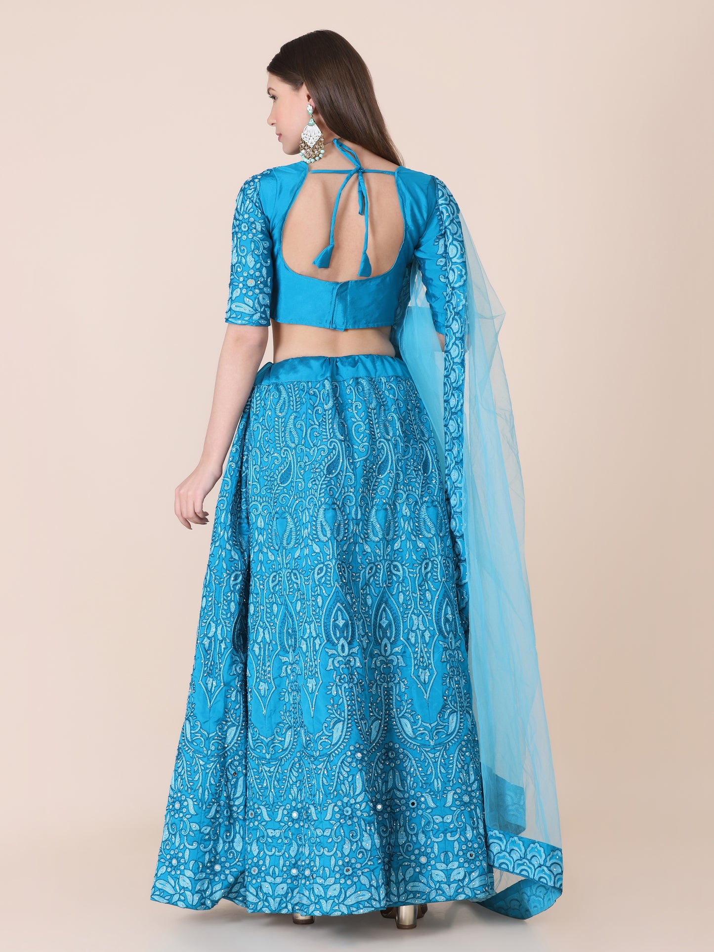 Sky Blue Party Wear Foil Print Lehenga Choli