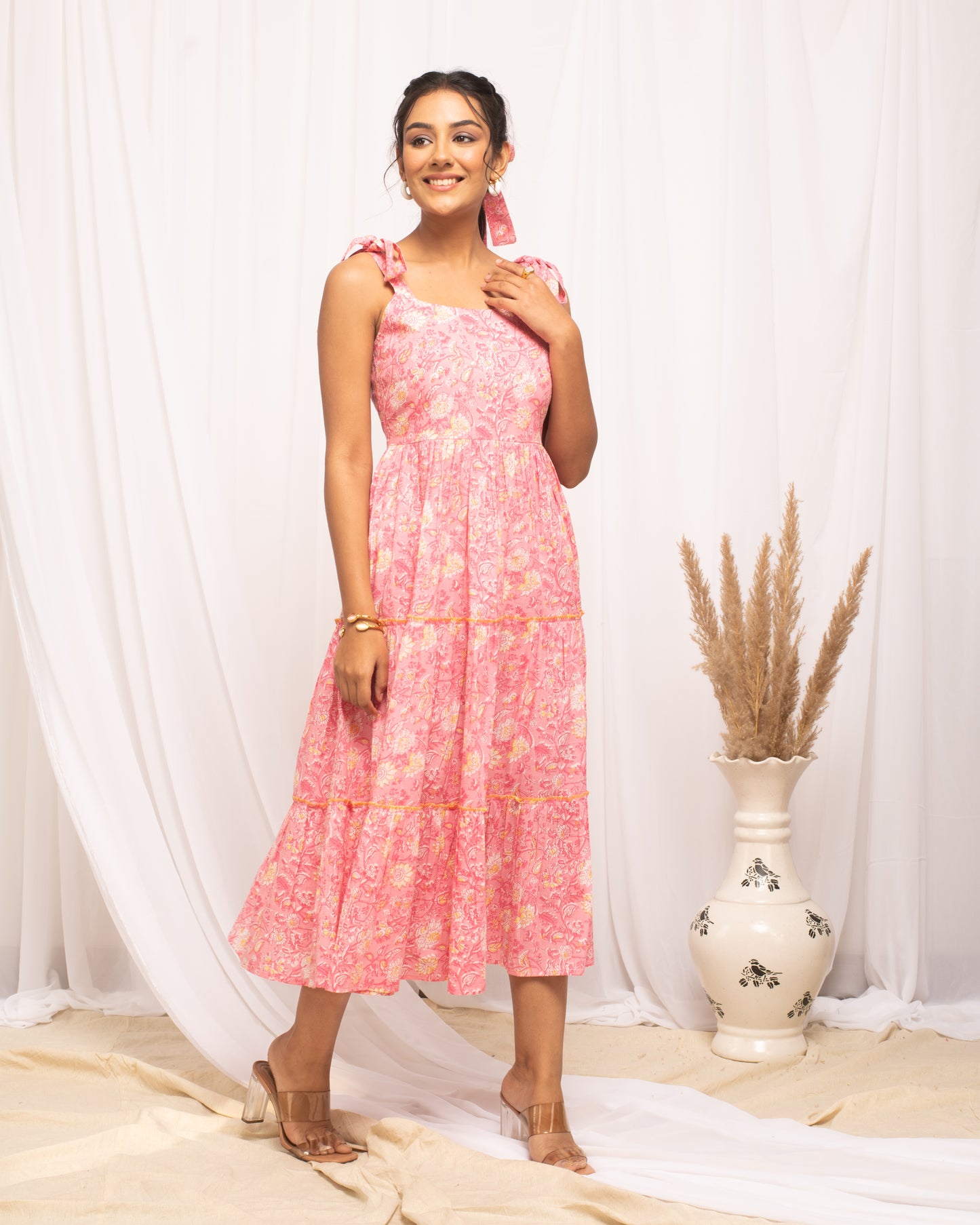 Peach ready to wear  printed  Maxi Dress