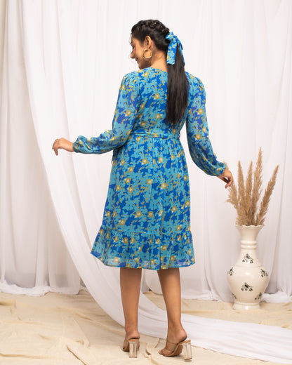 Blue Georgette Printed Maxi Dress