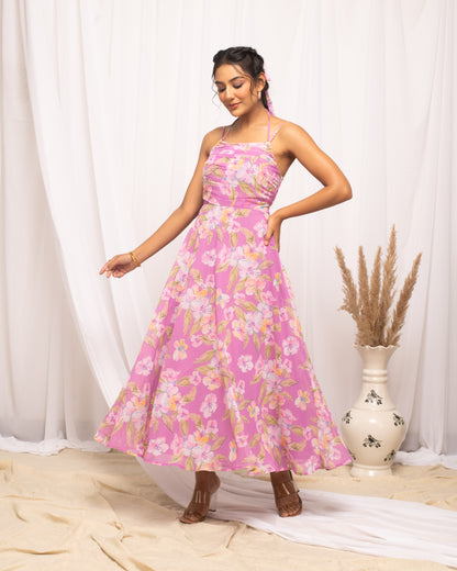 Pink Georgette Printed Maxi Dress