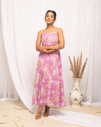 Pink Georgette Printed Maxi Dress