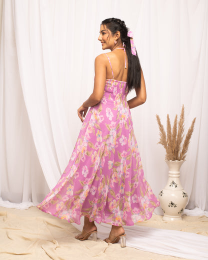 Pink Georgette Printed Maxi Dress