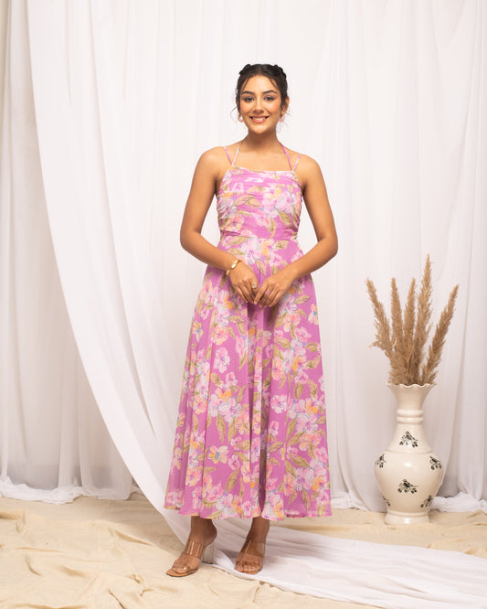 Pink Georgette Printed Maxi Dress