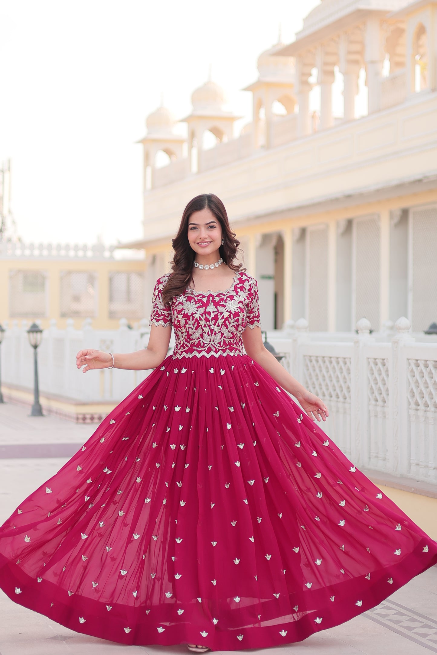 Unique Gown With Coding Sequins Embroidery Work