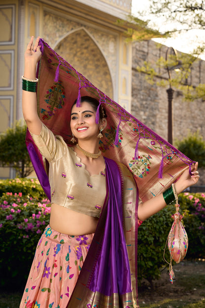 Paithani Lehenga Choli With Zari Weaving Work On Border