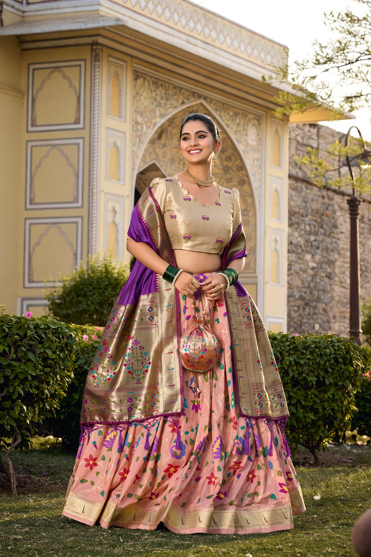 Paithani Lehenga Choli With Zari Weaving Work On Border