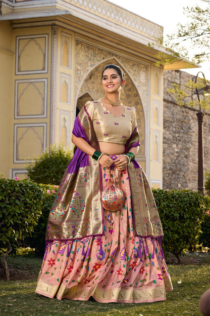 Paithani Lehenga Choli With Zari Weaving Work On Border