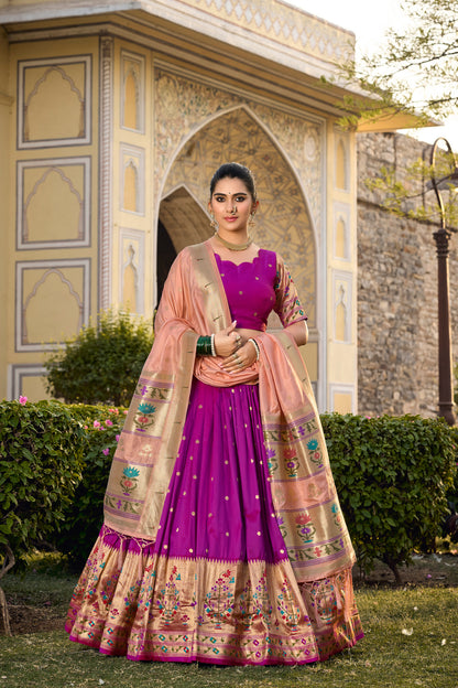 Paithani Lehenga Choli With Zari Weaving Work On Border