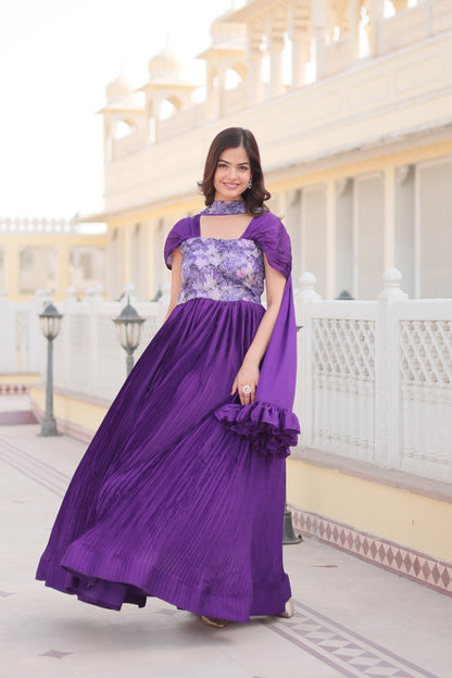 Chinon Ready made Gown With Dupatta