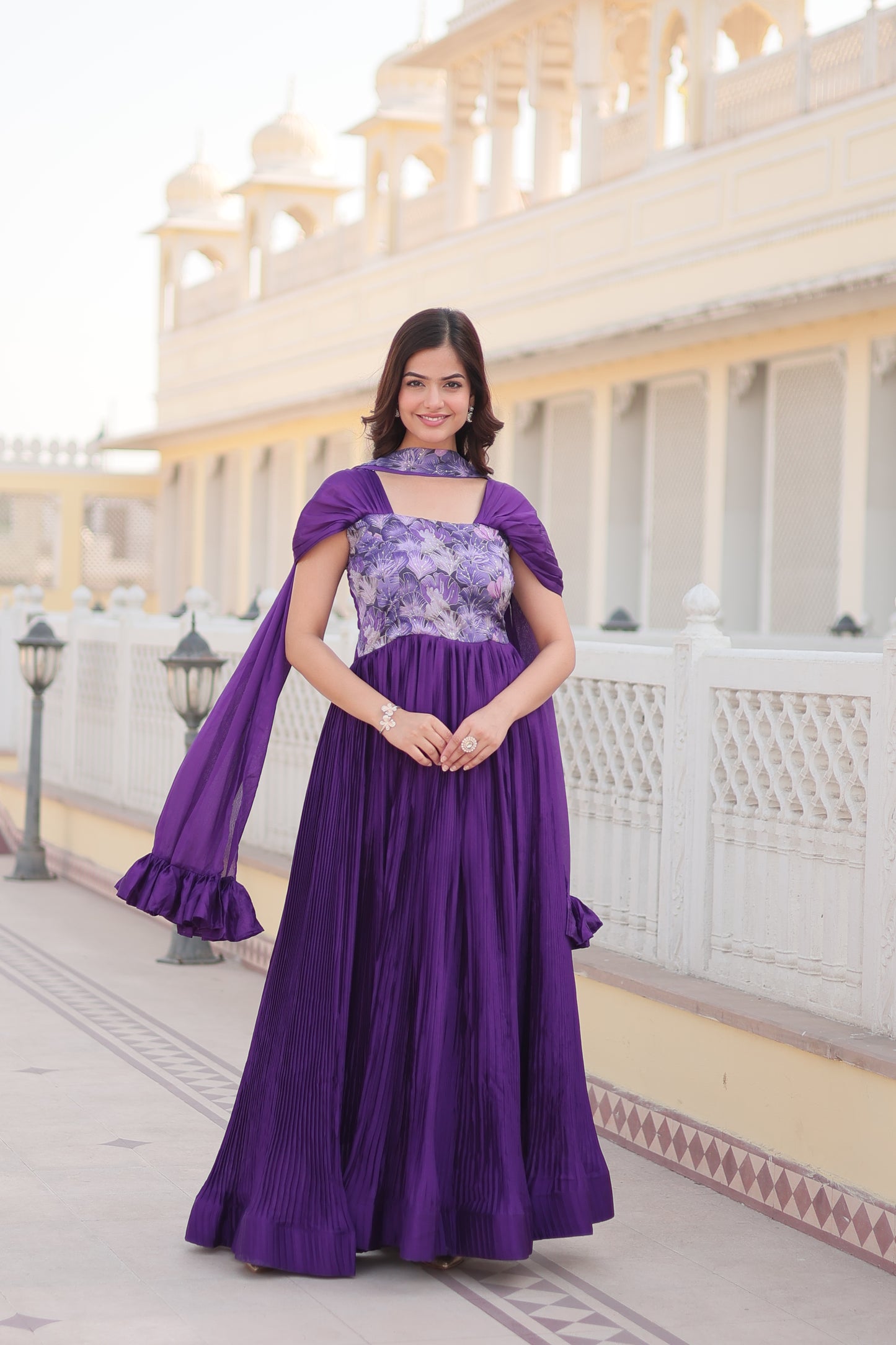 Chinon Ready made Gown With Dupatta