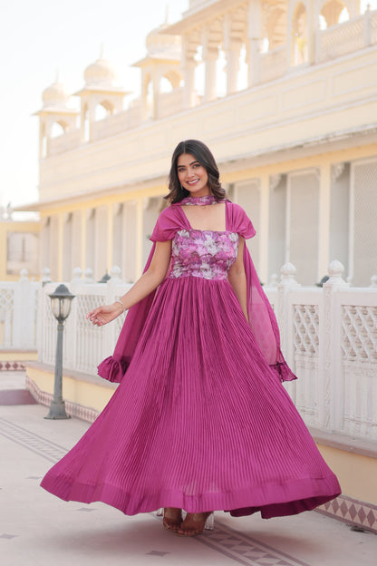 Chinon Ready made Gown With Dupatta