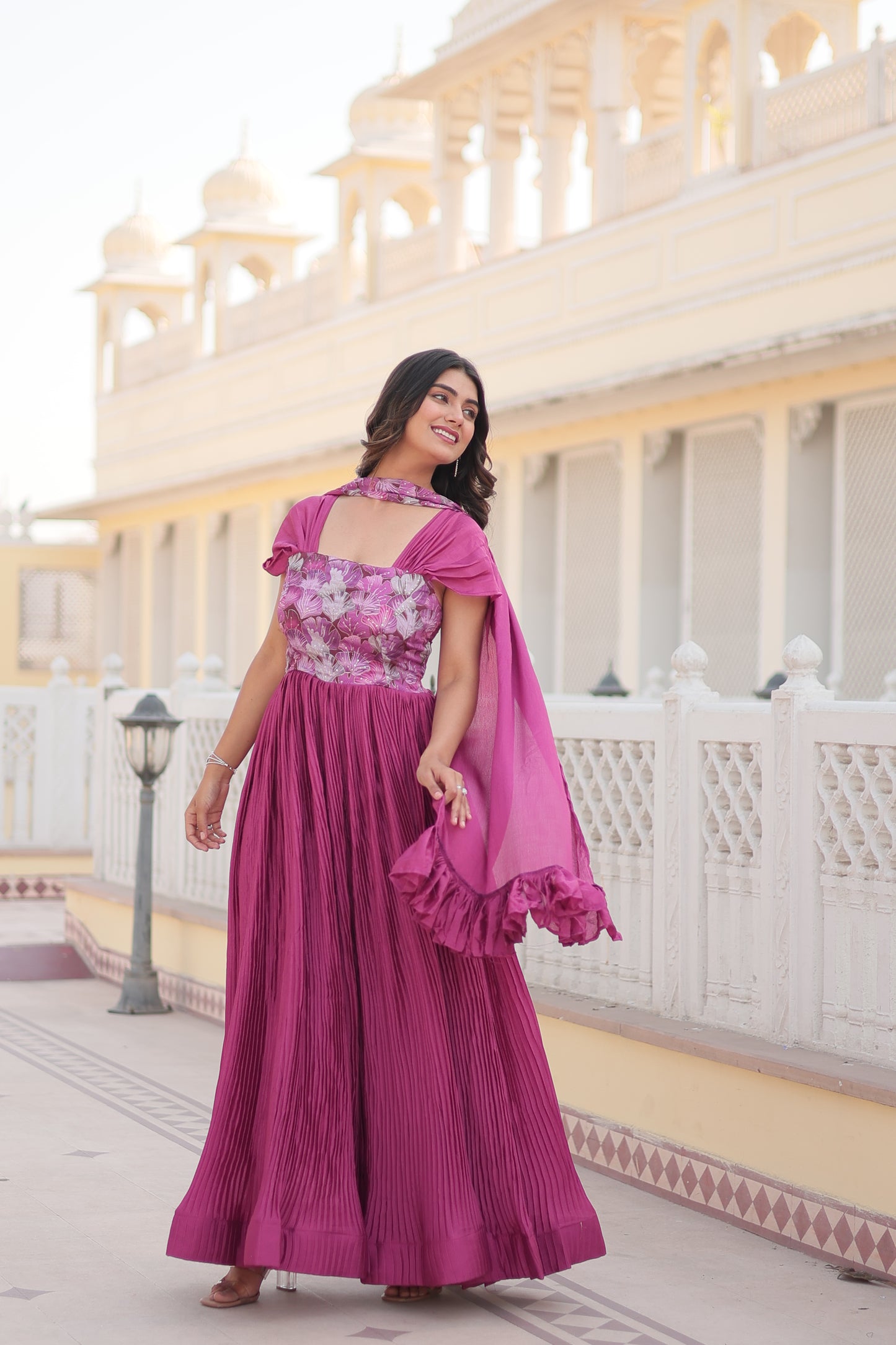 Chinon Ready made Gown With Dupatta