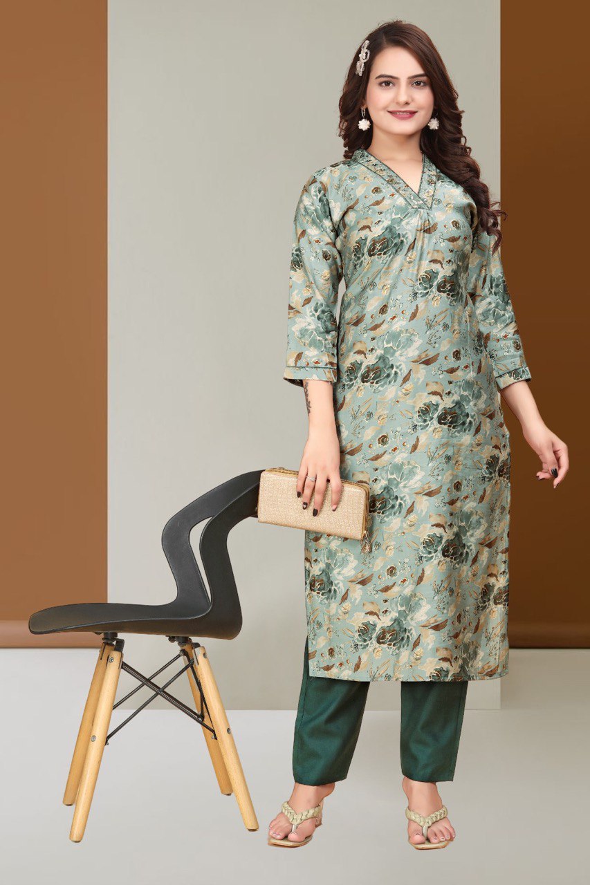 Designer Modal Silk Ready made Kurti Set