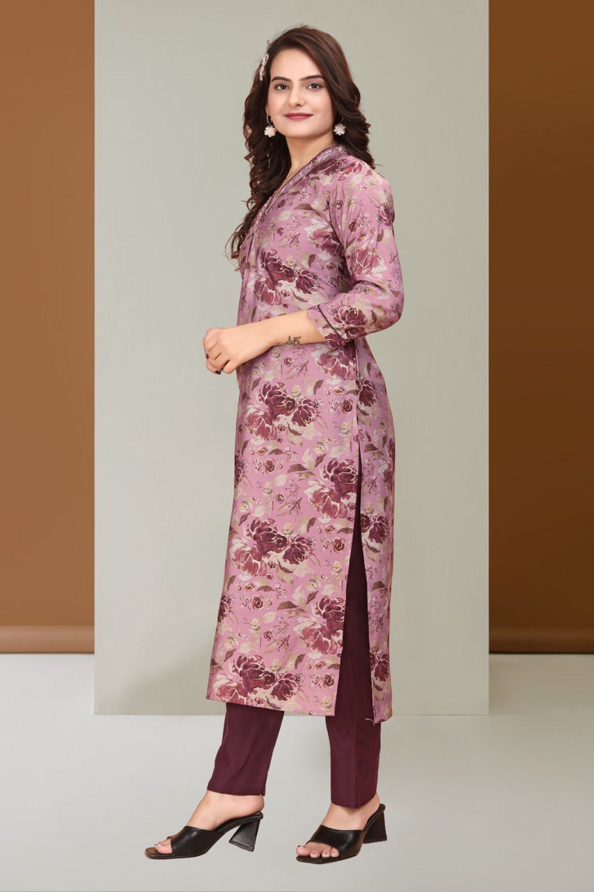 Designer Modal Silk Ready made Kurti Set