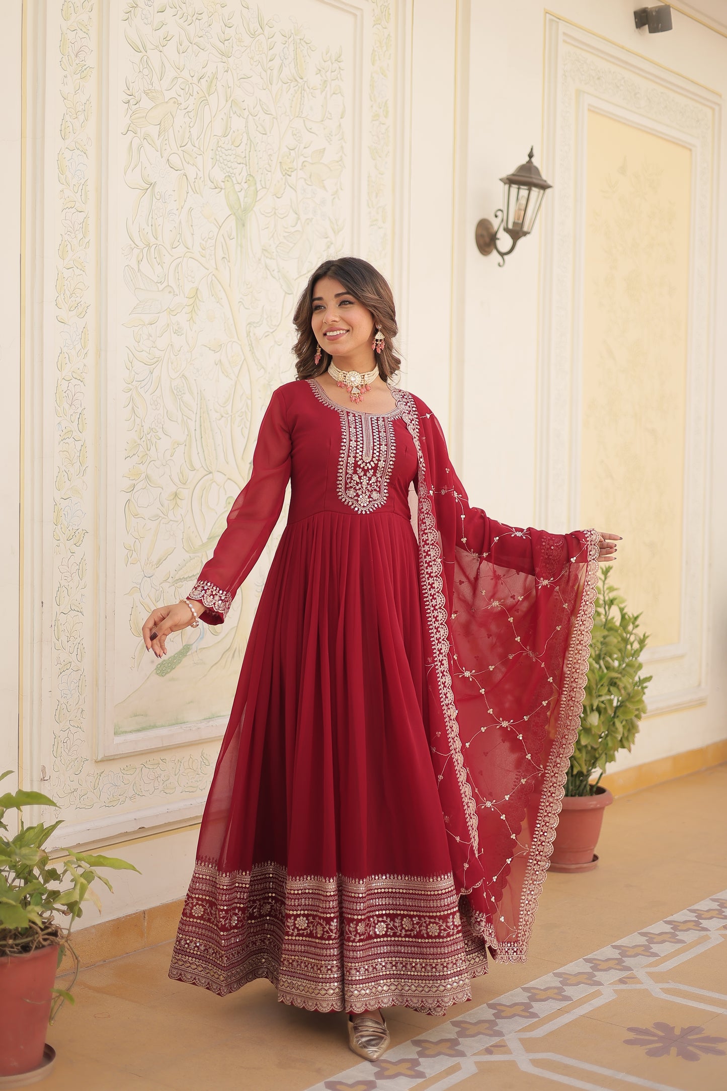 Sequins Work Faux Blooming Gown With Dupatta