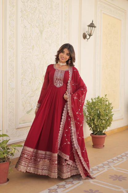 Sequins Work Faux Blooming Gown With Dupatta