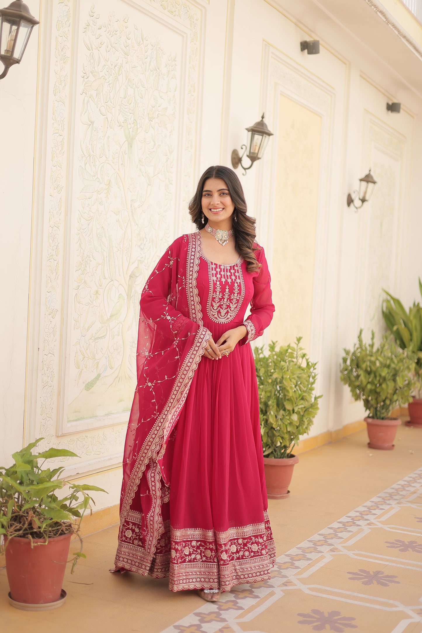 Sequins Work Faux Blooming Gown With Dupatta