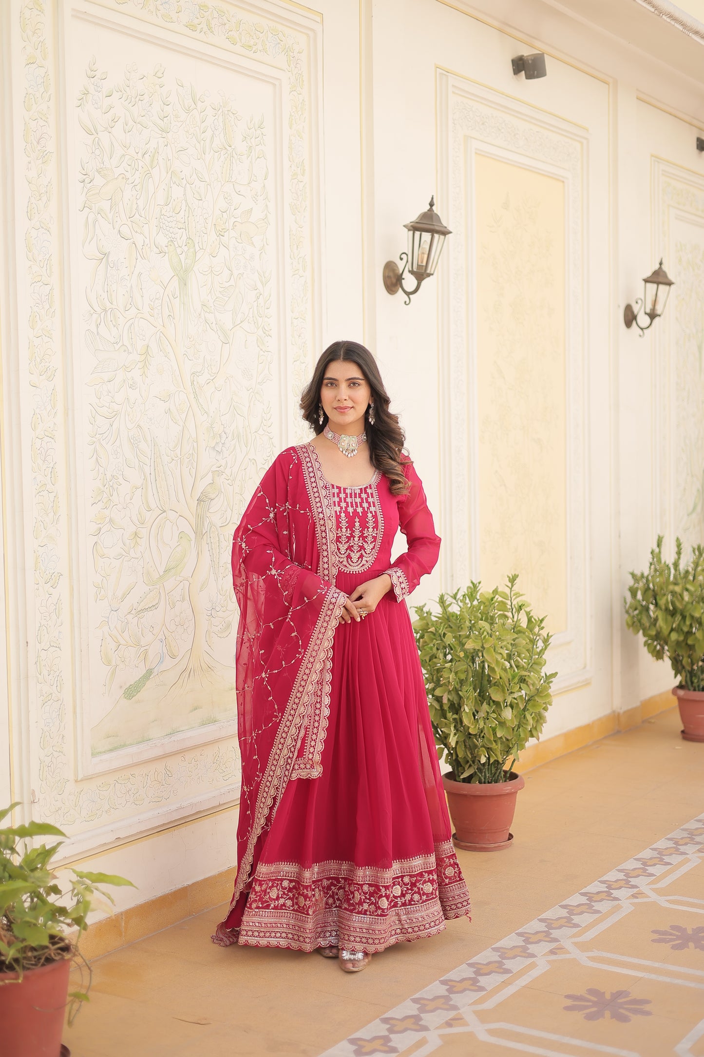 Sequins Work Faux Blooming Gown With Dupatta