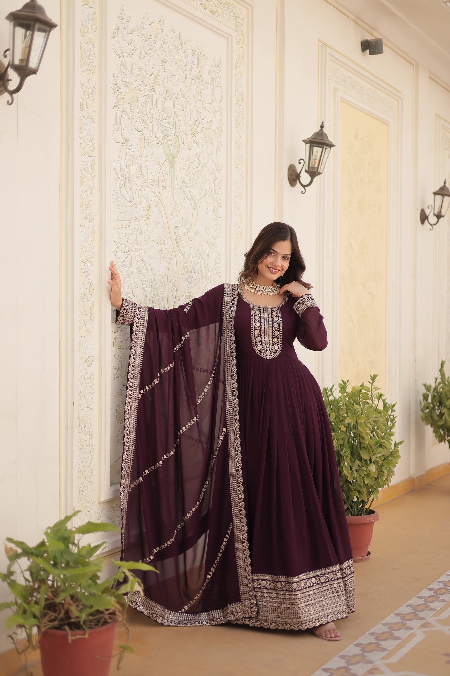 Sequins Work Faux Blooming Gown With Dupatta