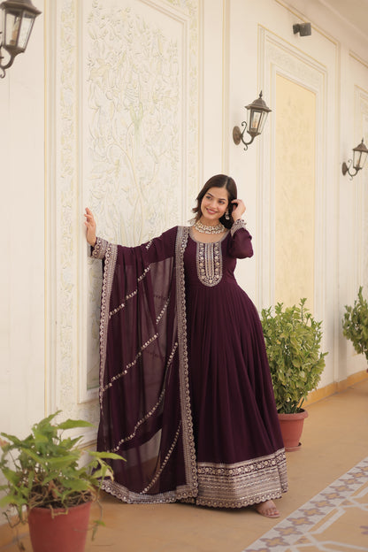 Sequins Work Faux Blooming Gown With Dupatta