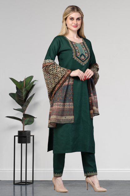 Embroidered Kurti With Digital Print Dupatta