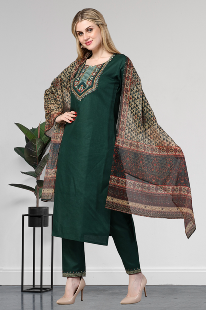 Embroidered Kurti With Digital Print Dupatta