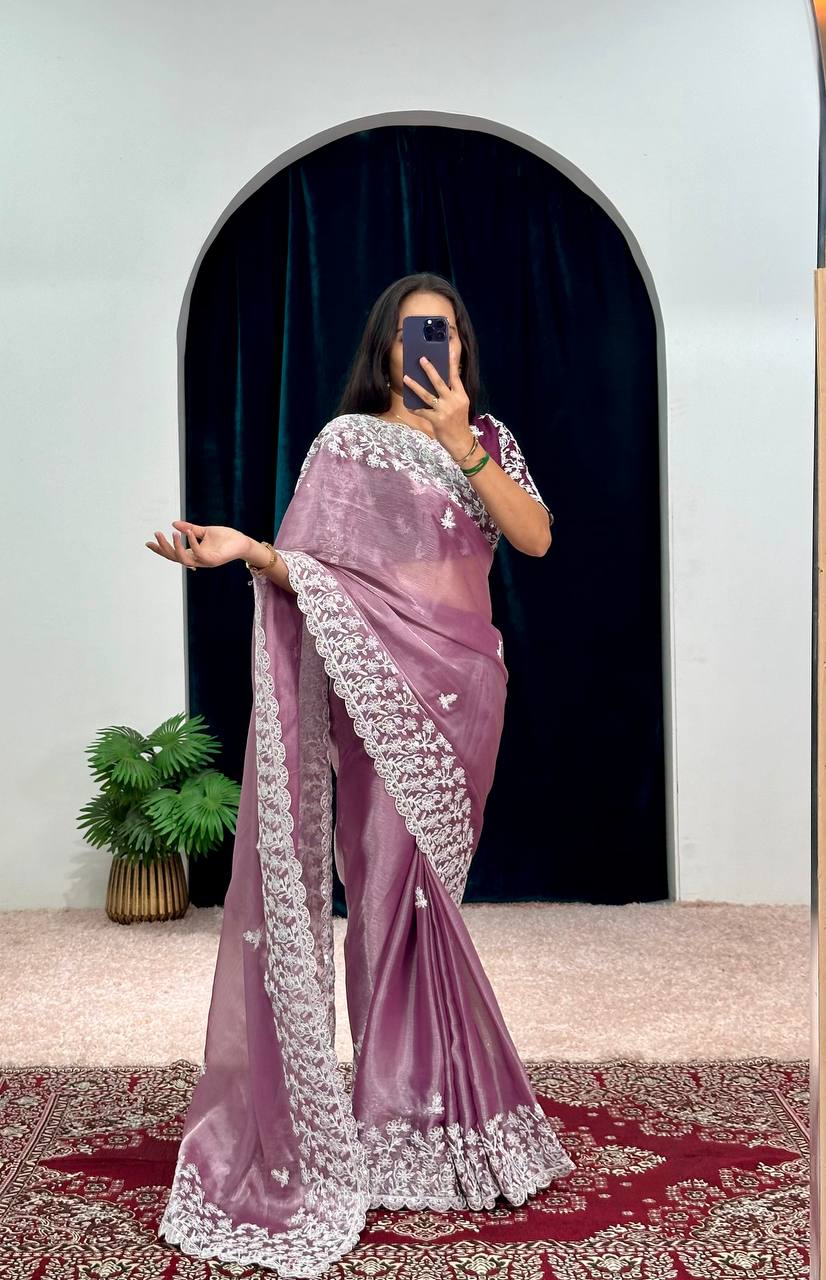 Designer Burberry Silk Embroidered Saree