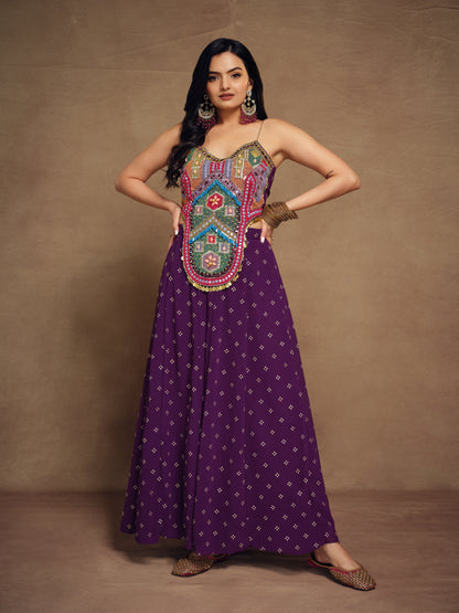 Art Silk-Georgette Designer Purple Co-ord Set