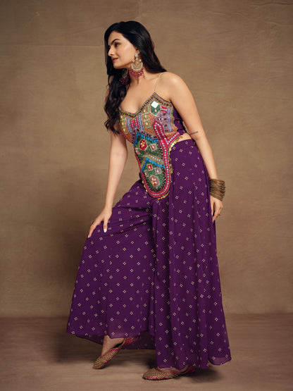 Art Silk-Georgette Designer Purple Co-ord Set