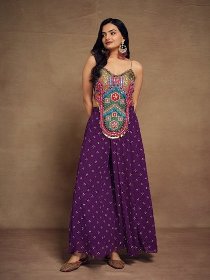 Art Silk-Georgette Designer Purple Co-ord Set