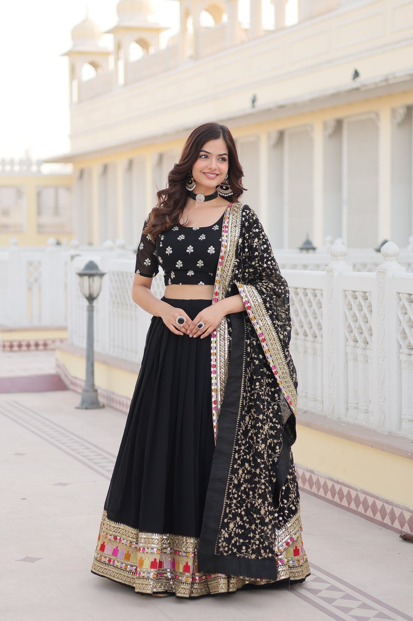 Faux Georgette Designer Lehenga With Embroidery Work