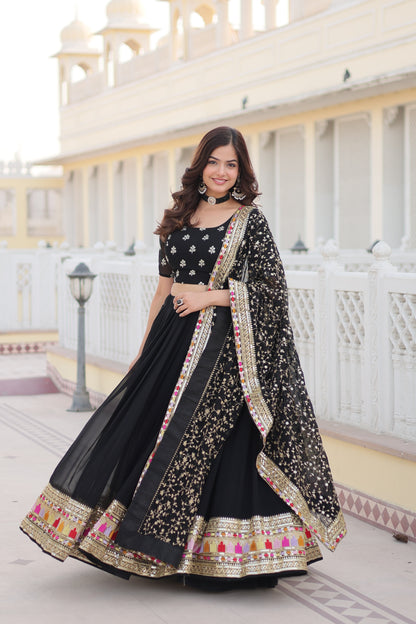 Faux Georgette Designer Lehenga With Embroidery Work