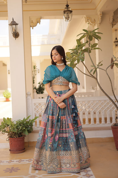 Digital Print Foil Embroidery Silk Lehenga Choli