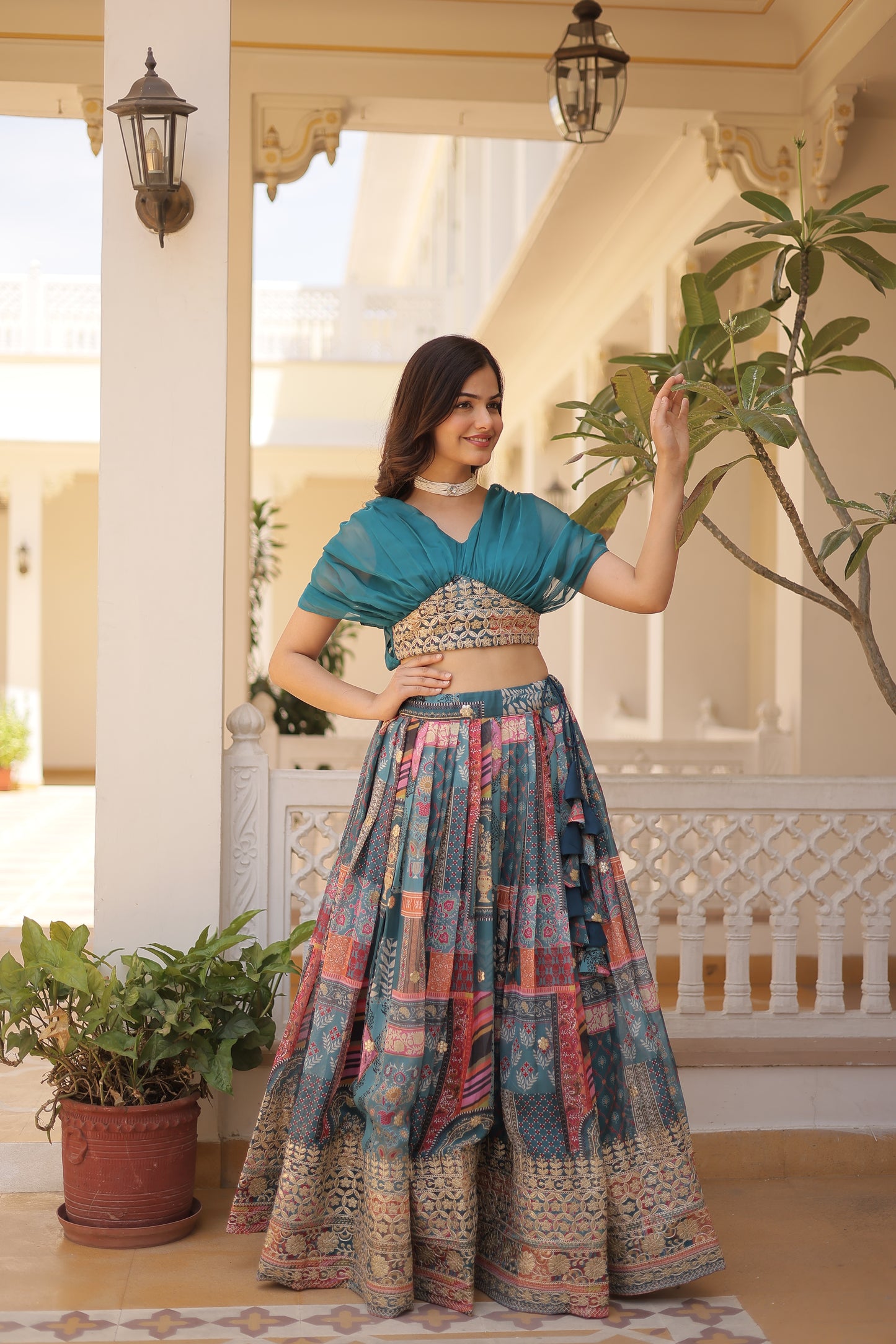 Digital Print Foil Embroidery Silk Lehenga Choli