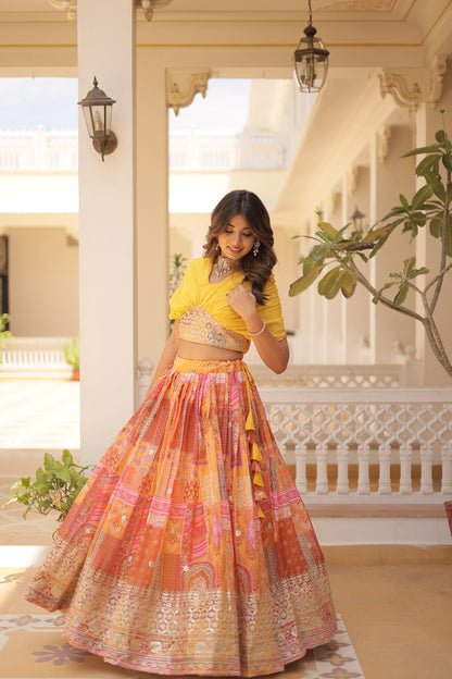 Digital Print Foil Embroidery Silk Lehenga Choli