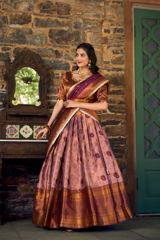 Party Wear Silk Weaving Purple Lehenga