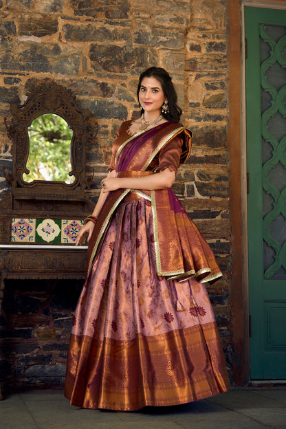 Party Wear Silk Weaving Purple Lehenga