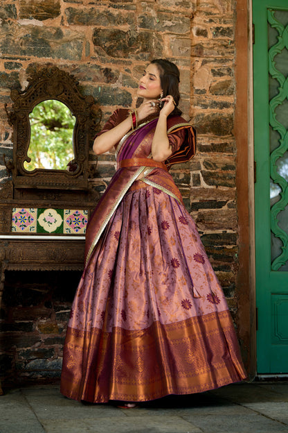 Party Wear Silk Weaving Purple Lehenga