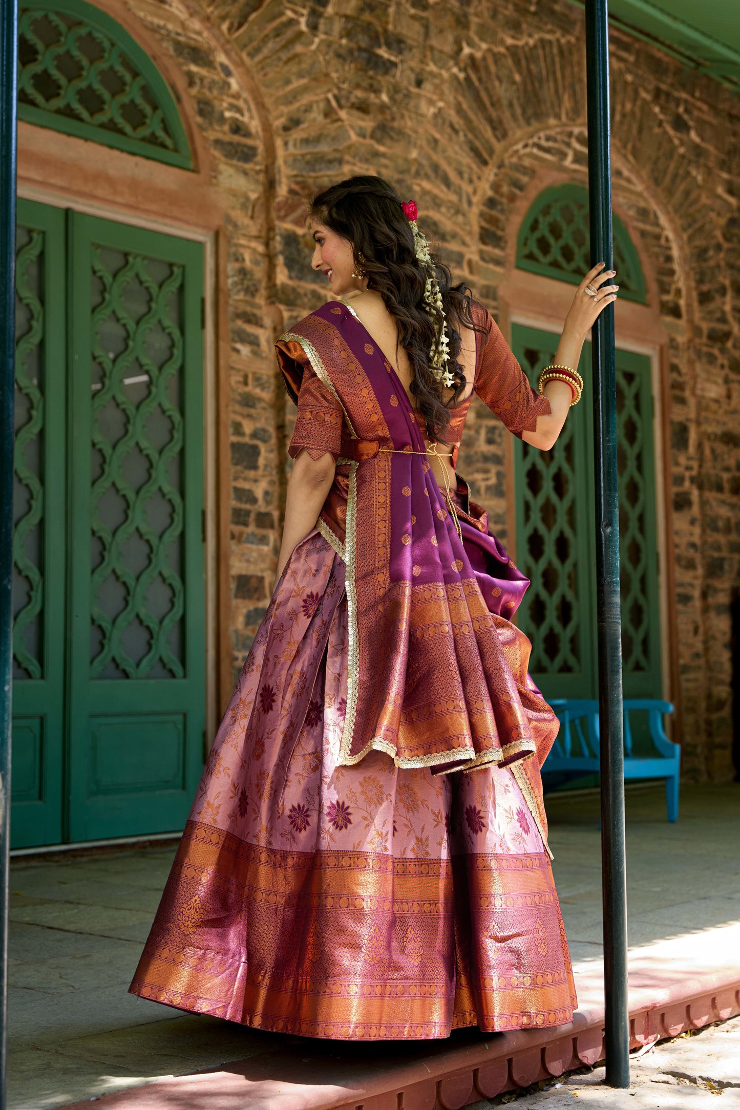 Party Wear Silk Weaving Purple Lehenga