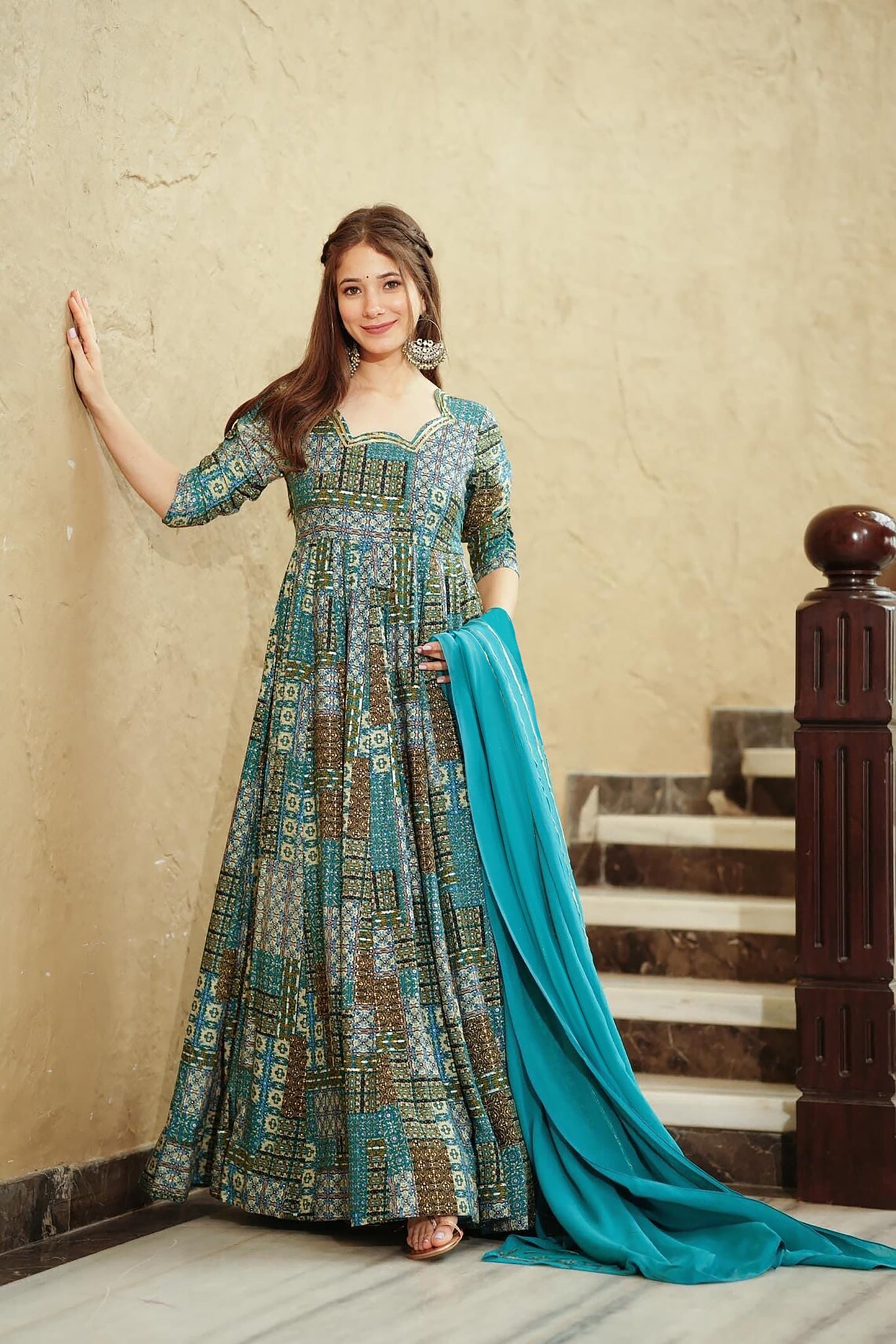 Sky Blue Heavy Digital Printed Anarkali Gown