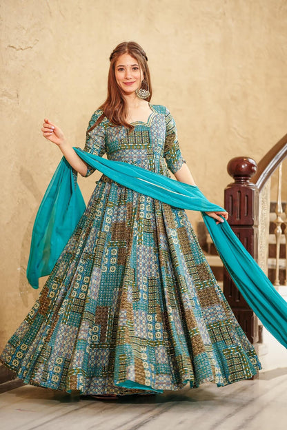 Sky Blue Heavy Digital Printed Anarkali Gown