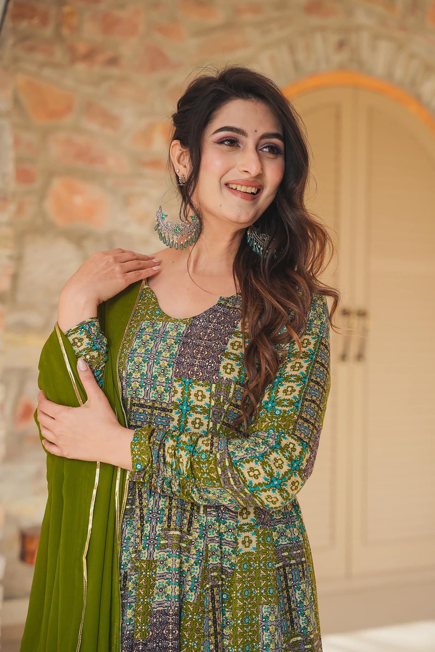 Green Heavy Digital Printed Anarkali Gown