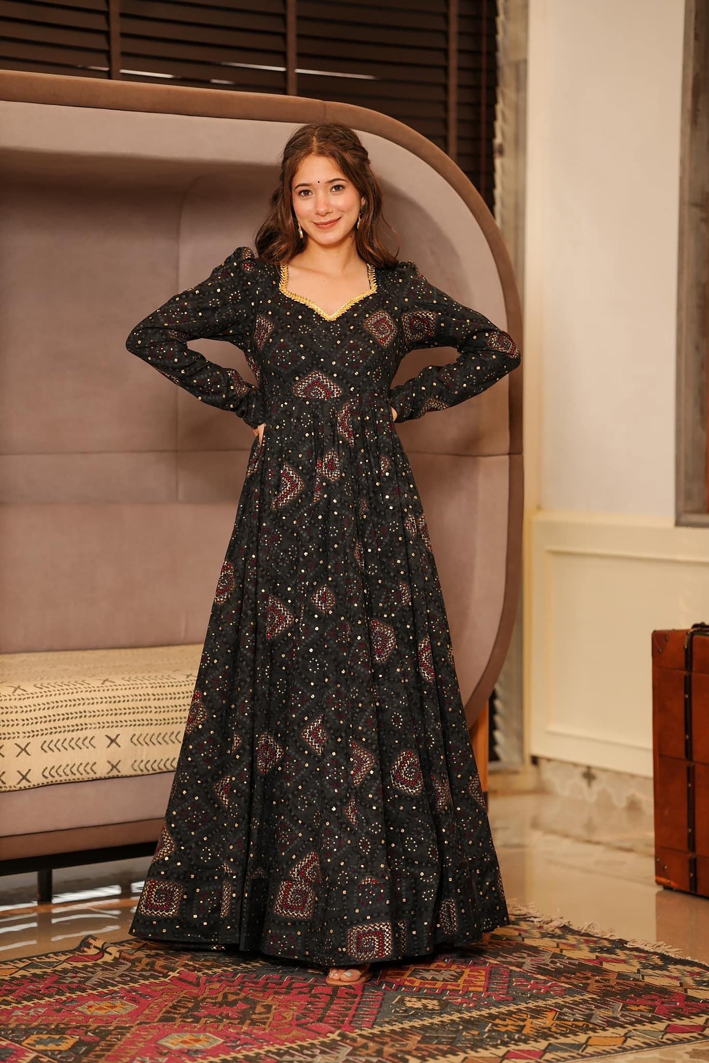 Black Heavy Digital Printed Anarkali Gown