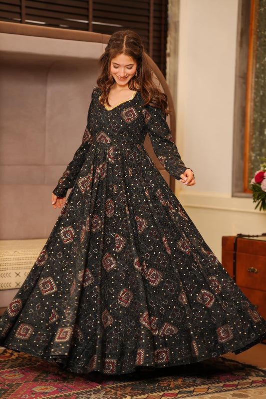 Black Heavy Digital Printed Anarkali Gown