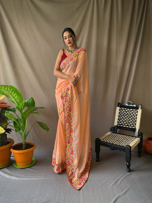 Party Wear Silk Saree With Red Blouse