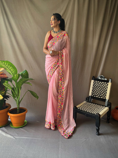 Party Wear Silk Saree With Red Blouse