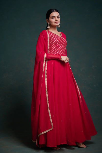 Red Anarkali Gown With Dupatta