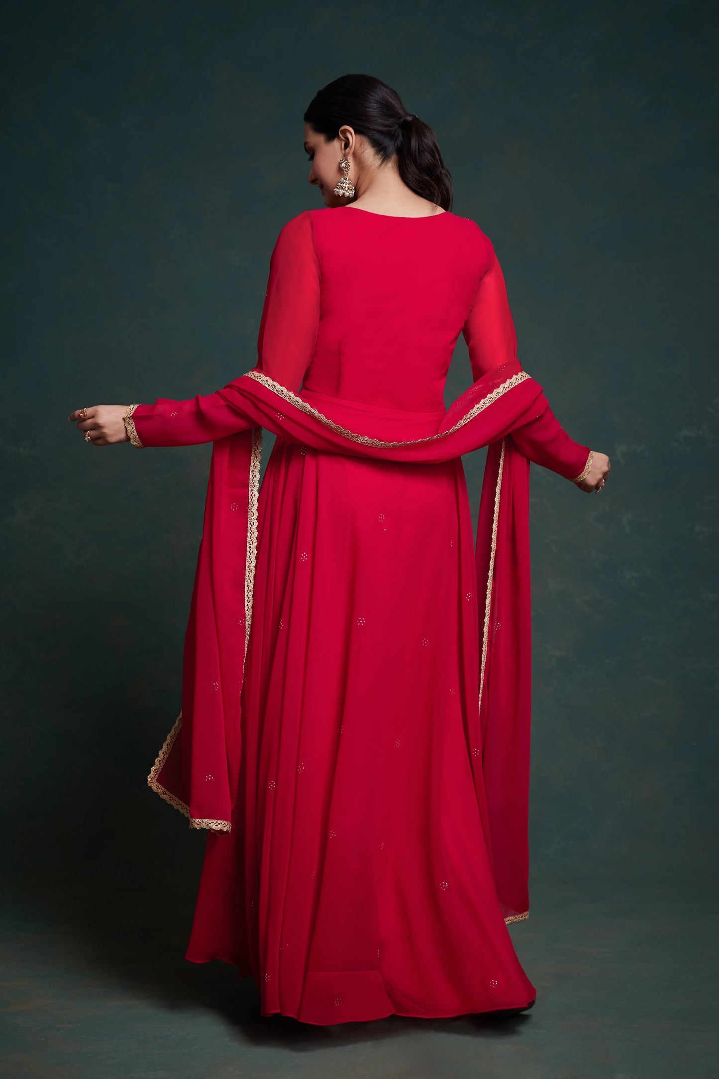 Red Anarkali Gown With Dupatta